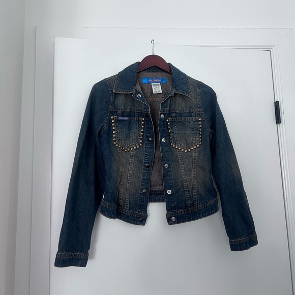 vintage faded gold studded denim jacket hollywood jean co - Picture 11 of 12